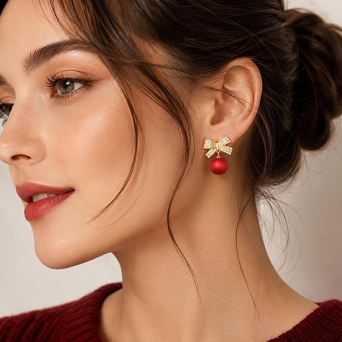 Red Ball Earrings Elegant Pearl Dangle Drop Earrings